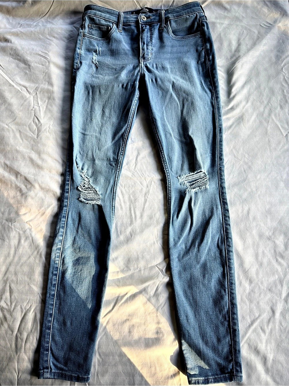 Hollister High Rise Skinny Distressed Blue Jeans Size 5r Waist 27/28